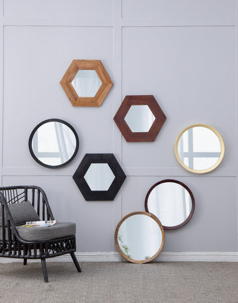 Famisati Wall decor mirror D20x1.5"Transitional Decor Style Mango Wood Wall Mirror Wall Decor with Frame of Solid Mango Wood for Bathroom,Entryway Console Lean Against Wall