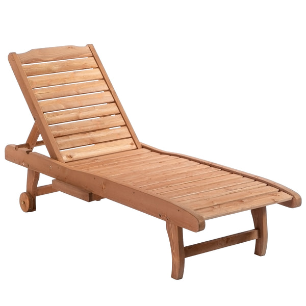 Famisati Outdoor Chaise Lounge Pool Chair, Built-In Table, Reclining Backrest for Sun tanning/Sunbathing, Rolling Wheels, Red Wood Look