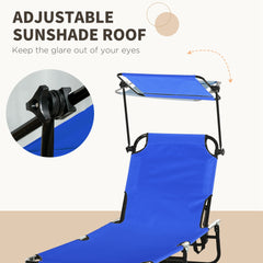 Famisati Folding Chaise Lounge Pool Chairs, Outdoor Sun Tanning Chairs with Canopy Shade, Reclining Back, Steel Frame and Side Pocket for Beach, Yard, Patio, Blue