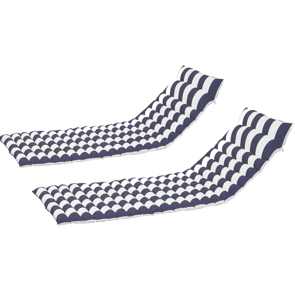 Attractiskin 2PCS Set Outdoor Lounge Chair Cushion Replacement Patio Funiture Seat Cushion Chaise Lounge Cushion-BLUE-WHITE