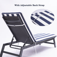 Attractiskin 2PCS Set Outdoor Lounge Chair Cushion Replacement Patio Funiture Seat Cushion Chaise Lounge Cushion-Blue striped