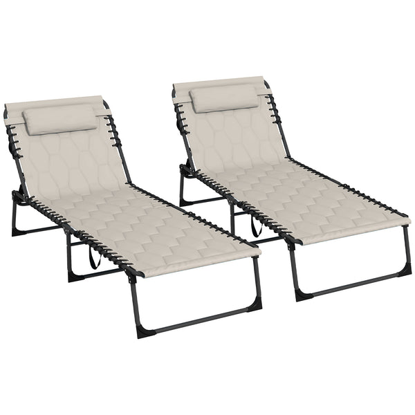 Famisati Folding Chaise Lounge Set with 5-level Reclining Back, Outdoor Lounge Tanning Chair with Padded Seat, Side Pocket & Headrest for Beach, Yard, Patio, Khaki