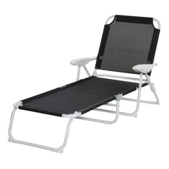 Famisati Folding Chaise Lounge, Outdoor Sun Tanning Chair, 4-Position Reclining Back, Armrests, Metal Frame and Mesh Fabric for Beach, Yard, Patio, Black