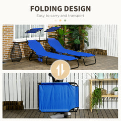 Famisati Folding Chaise Lounge Pool Chairs, Outdoor Sun Tanning Chairs with Canopy Shade, Reclining Back, Steel Frame and Side Pocket for Beach, Yard, Patio, Blue