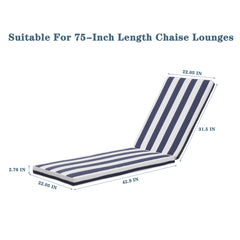 Attractiskin 2PCS Set Outdoor Lounge Chair Cushion Replacement Patio Funiture Seat Cushion Chaise Lounge Cushion-Blue striped