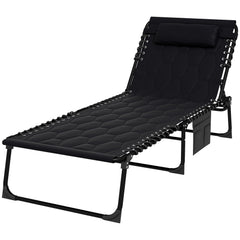 Famisati Folding Chaise Lounge Set with 5-level Reclining Back, Outdoor Lounge Tanning Chair with Padded Seat, Side Pocket & Headrest for Beach, Yard, Patio, Black