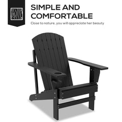 Famisati Wooden Adirondack Chair, Outdoor Patio Lawn Chair with Cup Holder, Weather Resistant Lawn Furniture, Classic Lounge for Deck, Garden, Backyard, Fire Pit, Black