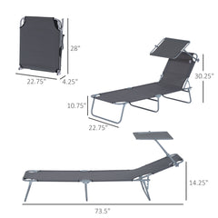 Famisati Outdoor Lounge Chair, Adjustable Folding Chaise Lounge, Tanning Chair with Sun Shade for Beach, Camping, Hiking, Backyard, Gray