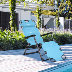 Famisati Folding Chaise Lounge Chair for Outside, 2-in-1 Tanning Chair with Pillow & Pocket, Adjustable Pool Chair for Beach, Patio, Lawn, Deck, Blue