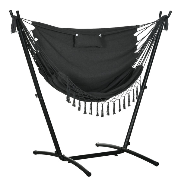 Famisati Patio Hammock Chair with Stand, Outdoor Swing Hanging Lounge Chair with Side Pocket and Headrest, Dark Gray