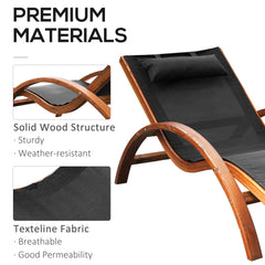 Famisati Outdoor Chaise Wood Lounge Chair with Pillow, Armrests, Breathable Sling Mesh and Comfortable Curved Design for Patio, Deck, and Poolside