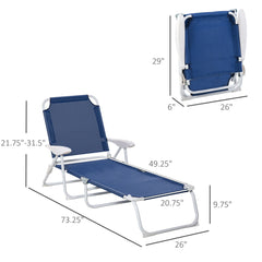 Famisati Folding Chaise Lounge, Outdoor Sun Tanning Chair, 4-Position Reclining Back, Armrests, Metal Frame and Mesh Fabric for Beach, Yard, Patio, Blue