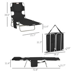 Famisati Folding Beach Lounge Chair with Face Hole and Arm Slots, 5-level Adjustable Sun Lounger Tanning Chair with Pillow for Patio, Garden, Beach, Pool, Black