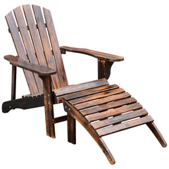 Famisati Wooden Adirondack Chair Outdoor Patio Lounge Chair w/ Ottoman - Rustic Brown