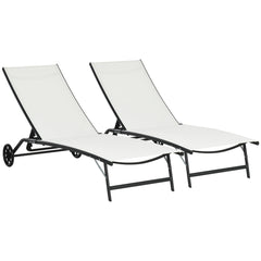 Attractiskin Chaise Lounge Outdoor, 2 Piece Lounge Chair with Wheels, Tanning Chair with 5 Adjustable Positions for Patio, Beach, Yard, Pool, Cream White