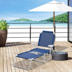 Famisati Folding Chaise Lounge, Outdoor Sun Tanning Chair, 4-Position Reclining Back, Armrests, Metal Frame and Mesh Fabric for Beach, Yard, Patio, Blue