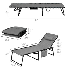 Famisati Folding Chaise Lounge Set with 5-level Reclining Back, Outdoor Lounge Tanning Chair with Padded Seat, Side Pocket & Headrest for Beach, Yard, Patio, Gray