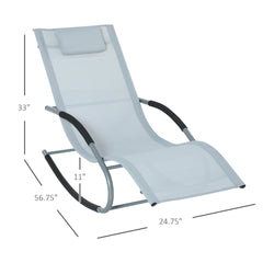 Famisati Zero Gravity Rocking Chair Outdoor Chaise Lounge Chair Recliner Rocker with Detachable Pillow and Durable Weather-Fighting Fabric for Patio, Deck, Pool, Grey