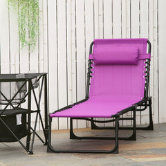 Famisati Folding Chaise Lounge Pool Chair, Patio Sun Tanning Chair, Outdoor Lounge Chair w/ 4-Position Reclining Back, Pillow, Breathable Mesh & Bungee Seat for Beach, Yard, Patio, Purple