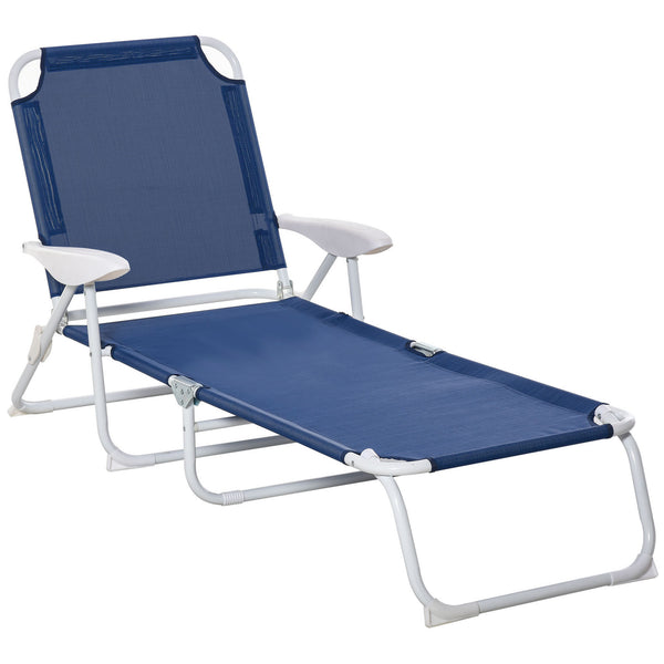 Famisati Folding Chaise Lounge, Outdoor Sun Tanning Chair, 4-Position Reclining Back, Armrests, Metal Frame and Mesh Fabric for Beach, Yard, Patio, Blue