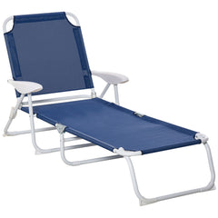 Famisati Folding Chaise Lounge, Outdoor Sun Tanning Chair, 4-Position Reclining Back, Armrests, Metal Frame and Mesh Fabric for Beach, Yard, Patio, Blue