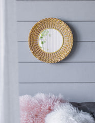 Famisati Wall decor mirror 14" Gold Beaded Sunburst Mirror, Round Accent Wall Mirror for Living Room, Entryway, Bathroom, Office, Foyer