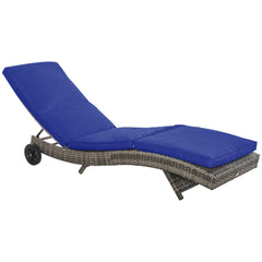 Attractiskin Chaise Lounge Pool Chair, Outdoor PE Rattan Cushioned Patio Sun Lounger w/ 5-Level Adjustable Backrest & Wheels for Easy Movement, Wicker, Dark Blue