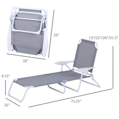 Famisati Folding Chaise Lounge, Outdoor Sun Tanning Chair, 4-Position Reclining Back, Armrests, Metal Frame and Mesh Fabric for Beach, Yard, Patio, Gray