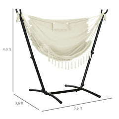 Famisati Patio Hammock Chair with Stand, Outdoor Hammock Swing Hanging Lounge Chair with Side Pocket and Headrest, Cream White