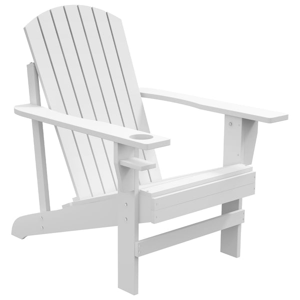 Famisati Wooden Adirondack Chair, Outdoor Patio Lawn Chair with Cup Holder, Weather Resistant Lawn Furniture, Classic Lounge for Deck, Garden, Backyard, Fire Pit, White