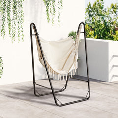 Famisati Patio Hammock Chair with U Shape Stand, Outdoor Hammock Swing Hanging Lounge Chair with Side Pocket, Brown/Cream White