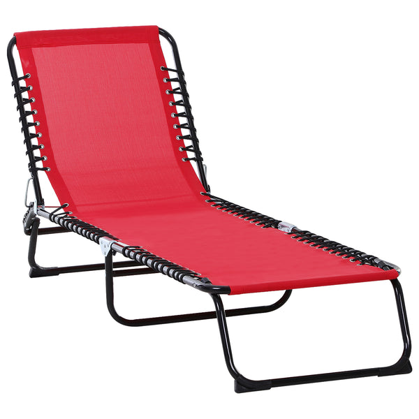 Famisati Folding Chaise Lounge Pool Chair, Patio Sun Tanning Chair, Outdoor Lounge Chair w/ 4-Position Reclining Back, Pillow, Breathable Mesh & Bungee Seat for Beach, Yard, Patio, Wine Red