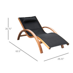 Famisati Outdoor Chaise Wood Lounge Chair with Pillow, Armrests, Breathable Sling Mesh and Comfortable Curved Design for Patio, Deck, and Poolside