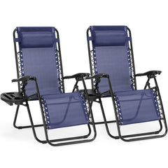 Famisati Set of 2 Zero Cravity Lounge Chairs,Outdoor Patio Folding Recliners for Pool Beach with Pillow and Cup Holder, Blue