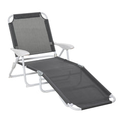 Famisati Folding Chaise Lounge, Outdoor Sun Tanning Chair, 4-Position Reclining Back, Armrests, Metal Frame and Mesh Fabric for Beach, Yard, Patio, Dark Gray