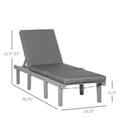 Attractiskin Chaise Lounge Chair for Outdoor, Patio Recliner with 4-Position Adjustable Backrest and Cushion for Deck, Beach, Lawn and Sunbathing, Gray