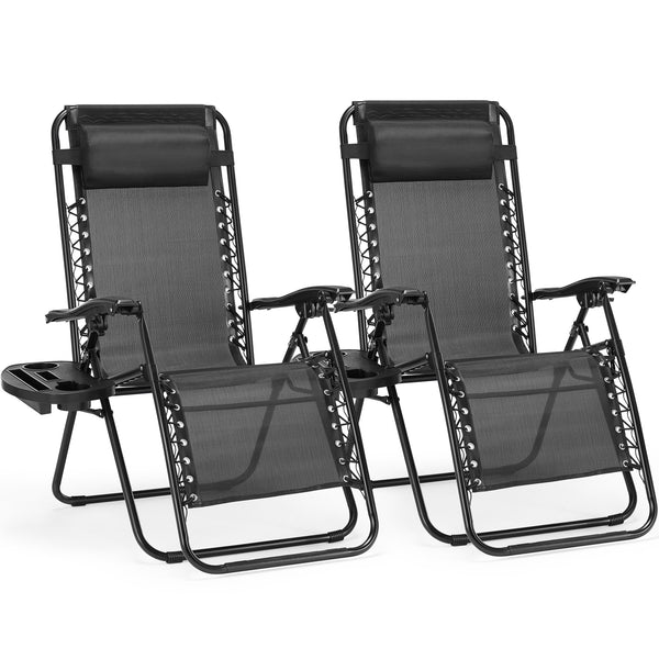 Famisati Set of 2 Zero Cravity Lounge Chairs,Outdoor Patio Folding Recliners for Pool Beach with Pillow and Cup Holder, Black