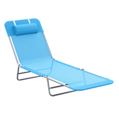 Famisati Folding Chaise Lounge Pool Chairs, Outdoor Sun Tanning Chairs with Pillow, Reclining Back, Steel Frame & Breathable Mesh for Beach, Yard, Patio, Blue