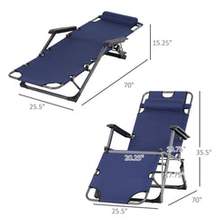 Famisati Tanning Chair, 2-in-1 Beach Lounge Chair & Camping Chair w/ Pillow & Pocket, Adjustable Chaise for Sunbathing Outside, Patio, Poolside, Navy