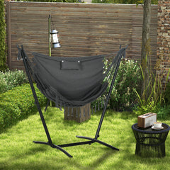 Famisati Patio Hammock Chair with Stand, Outdoor Swing Hanging Lounge Chair with Side Pocket and Headrest, Dark Gray