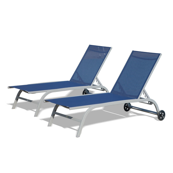 Attractiskin Chaise Lounge Outdoor Set of 2, Lounge Chairs for Outside with Wheels, Outdoor Lounge Chairs with 5 Adjustable Position, Pool Lounge Chairs for Patio, Beach, Yard, Deck, Poolside(Blue, 2 Lounge Chair)