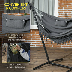 Famisati Patio Hammock Chair with Stand, Outdoor Swing Hanging Lounge Chair with Side Pocket and Headrest, Dark Gray