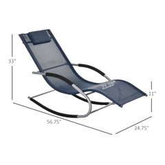 Famisati Zero Gravity Rocking Chair Outdoor Chaise Lounge Chair Recliner Rocker with Detachable Pillow and Durable Weather-Fighting Fabric for Patio, Deck, Pool, Navy Blue