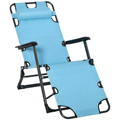 Famisati Folding Chaise Lounge Chair for Outside, 2-in-1 Tanning Chair with Pillow & Pocket, Adjustable Pool Chair for Beach, Patio, Lawn, Deck, Blue