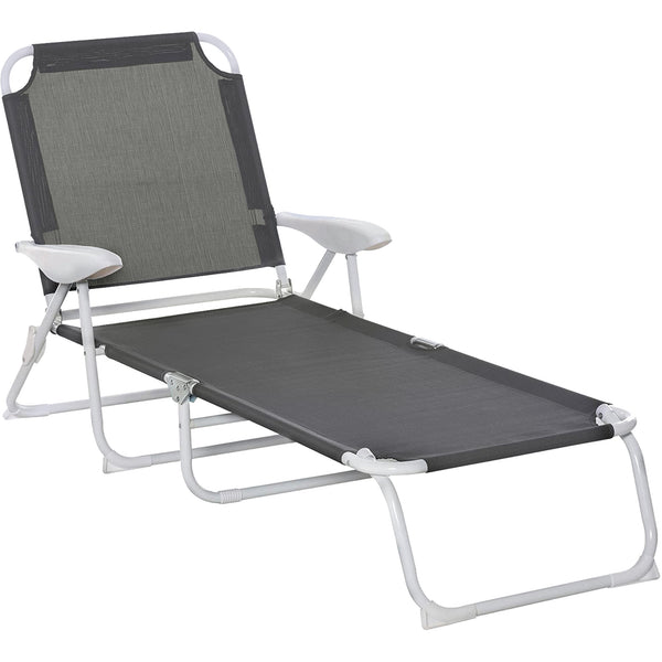 Famisati Folding Chaise Lounge, Outdoor Sun Tanning Chair, 4-Position Reclining Back, Armrests, Metal Frame and Mesh Fabric for Beach, Yard, Patio, Dark Gray