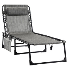 Famisati Reclining Chaise Lounge Chair, Portable Sun Lounger, Folding Camping Cot, with Adjustable Backrest and Removable Pillow, for Patio, Garden, Beach, Grey