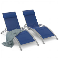 Famisati Outdoor Chaise Lounge Set of 2 Patio Recliner Chairs with Adjustable Backrest and Removable Pillow for Indoor&Outdoor Beach Pool Sunbathing Lawn (Blue,2 Lounge Chair)