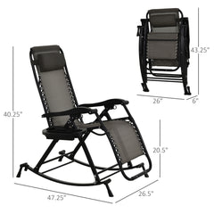 Famisati Outdoor Rocking Chairs, Foldable Reclining Anti Gravity Lounge Rocker w/ Pillow, Cup & Phone Holder, Combo Design w/ Folding Legs, Gray