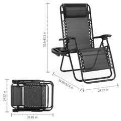 Famisati Set of 2 Zero Cravity Lounge Chairs,Outdoor Patio Folding Recliners for Pool Beach with Pillow and Cup Holder, Black