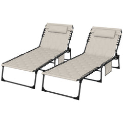 Famisati Folding Chaise Lounge Set with 5-level Reclining Back, Outdoor Lounge Tanning Chair with Padded Seat, Side Pocket & Headrest for Beach, Yard, Patio, Khaki